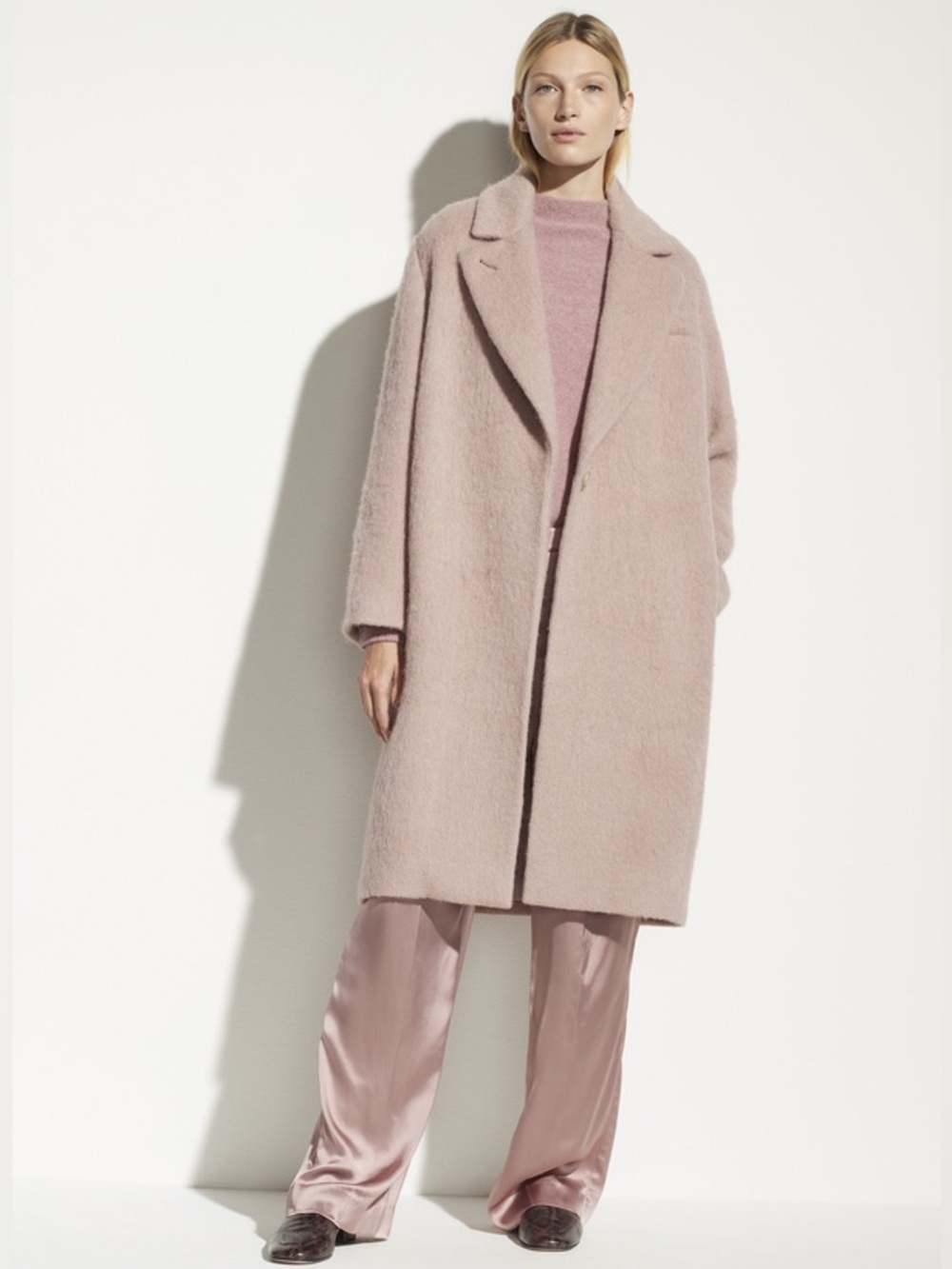 Vince Textured Wool Alpaca Long Coat Mauve Orchid Pink